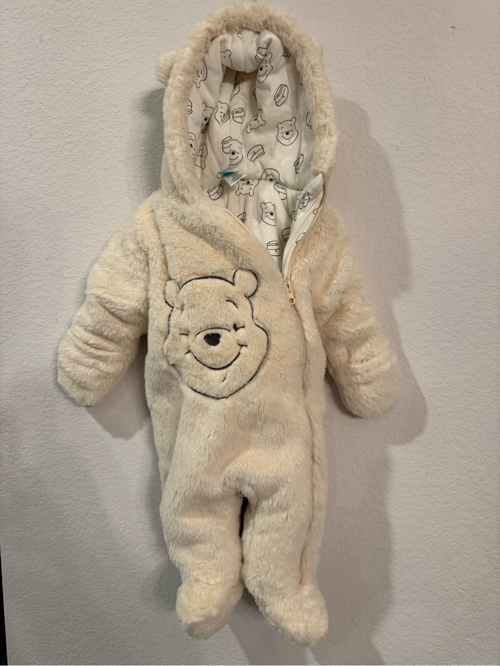 Disney Cream Winnie the Pooh Plush Hooded One-Piece